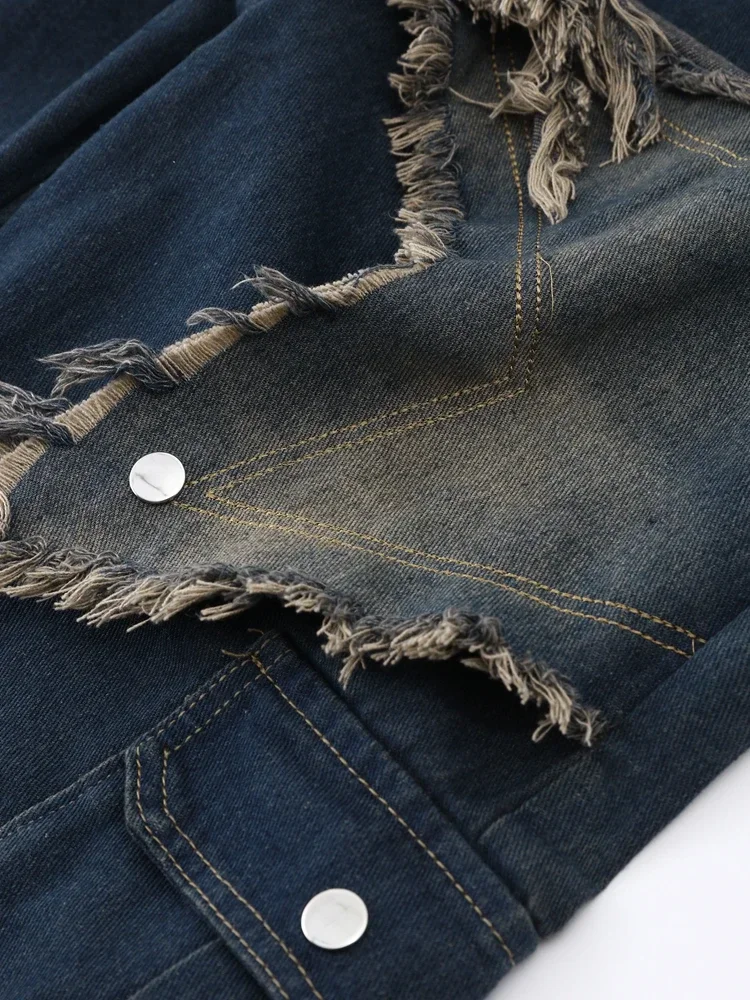 Cargo Jeans Pants Women Street Loose Oversize Panelled Pentacle Raw Hem Pant 2023 Vintage Blue Hip Hop Female Denim Trousers