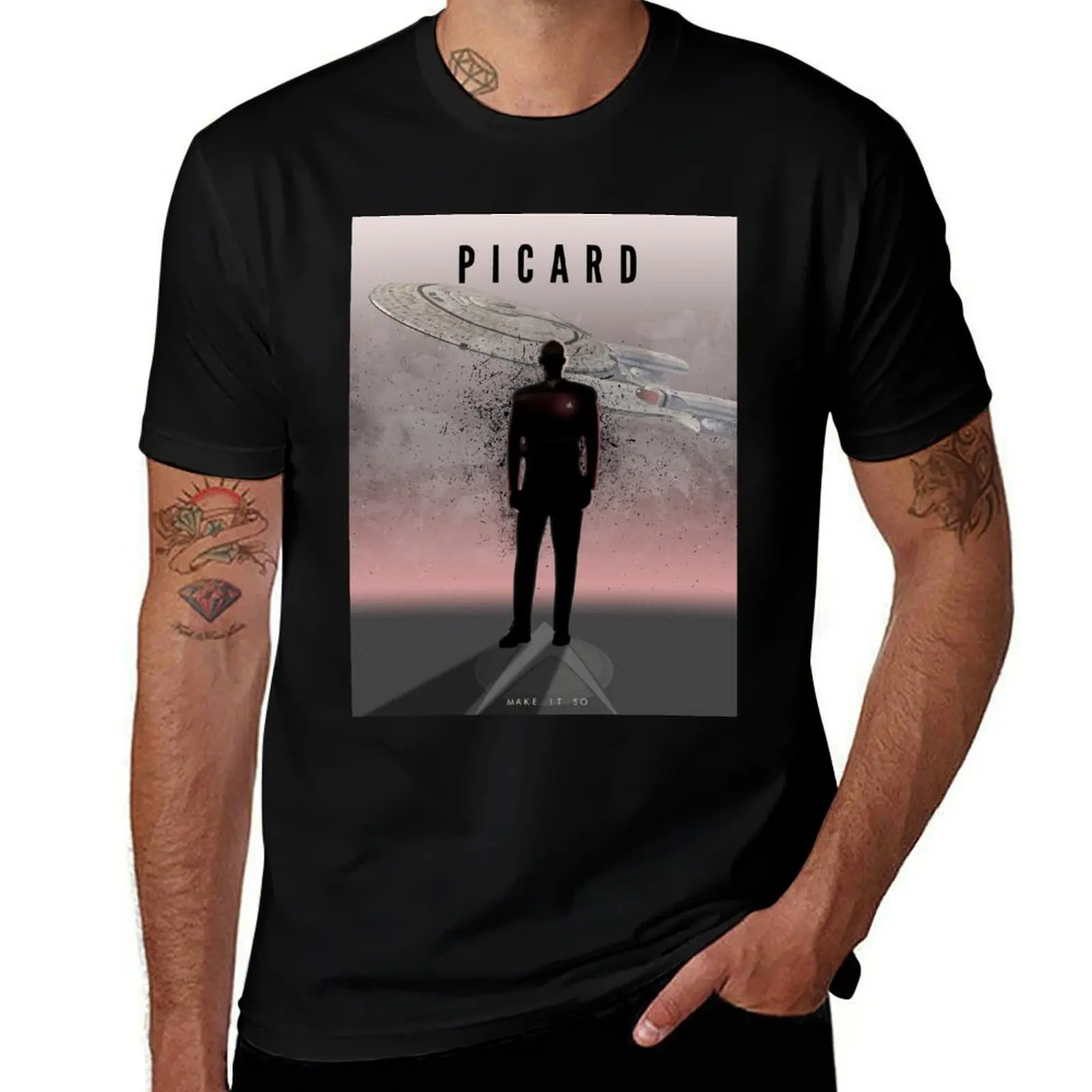 Picard from Star Trek TNG T-Shirt Basic Regular Fit Casual T-Shirt
