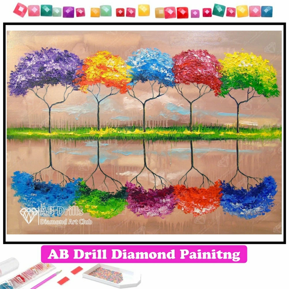 

Colorful Tree 5D DIY AB Diamond Painting Mosaic Full Bloom Fantasy Landscape Art Cross Stitch Embroidery Rhinestones Home Decor