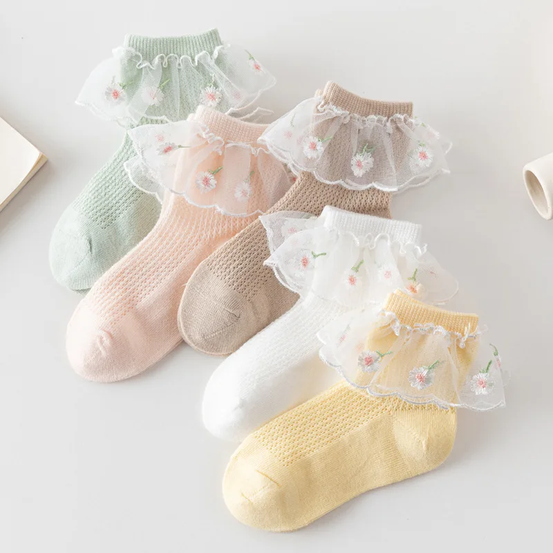 New Summer Children Mesh Socks With Lace Toddler Girls Frilly Sock Soft Newborn Baby Socken Kids Dance Socks School