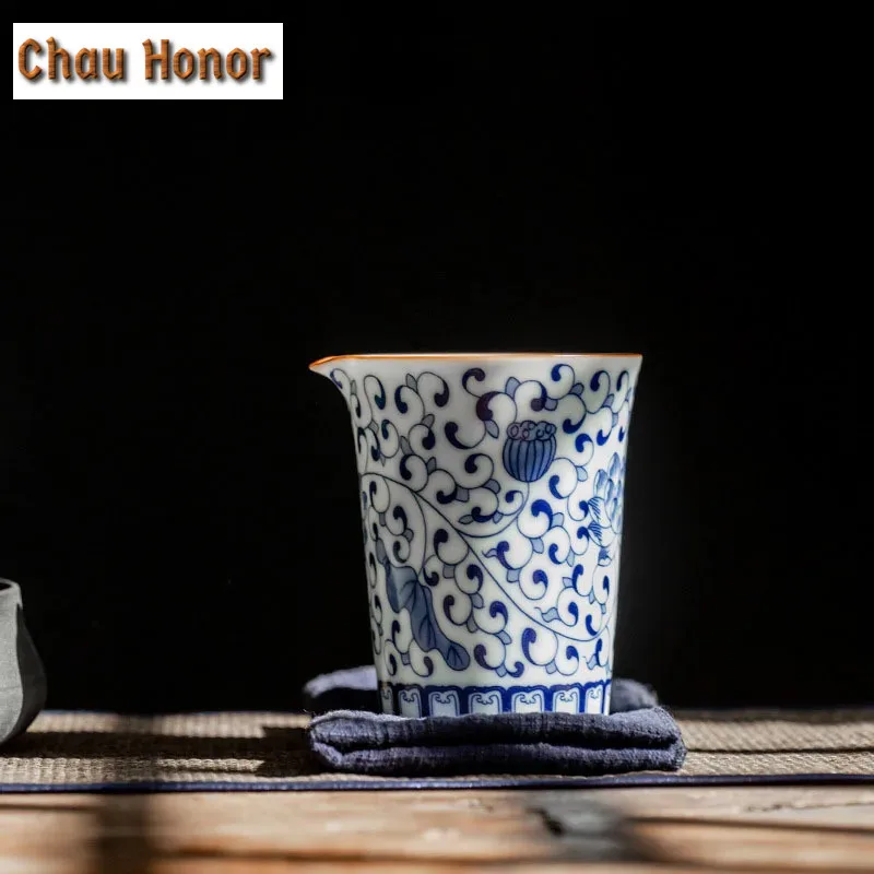 250ml Blue And White Porcelain Tea Pitcher Twa Maker Justice Cup Handmade Ceramic Tea Cha Hai Tea Cup Kung Fu Teaware Ceremony