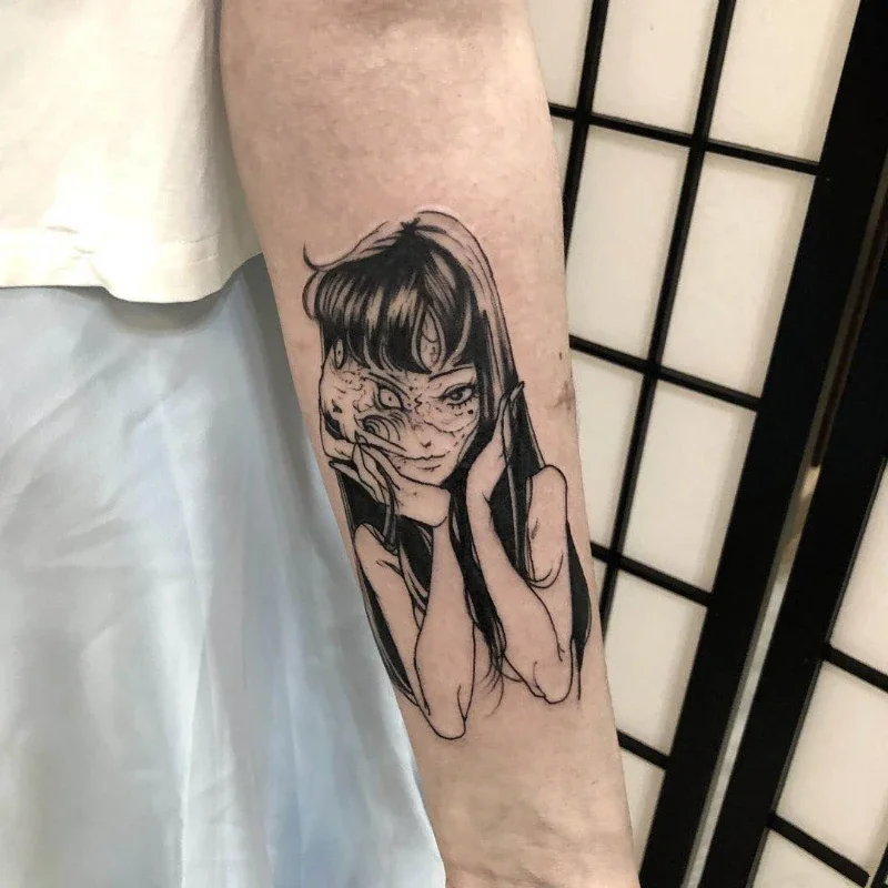 

Anime Kawakami Tomie Temporary Tattoos Cartoon Dark Horror Girl Waterproof Black Fake Tattoo Body Sticker