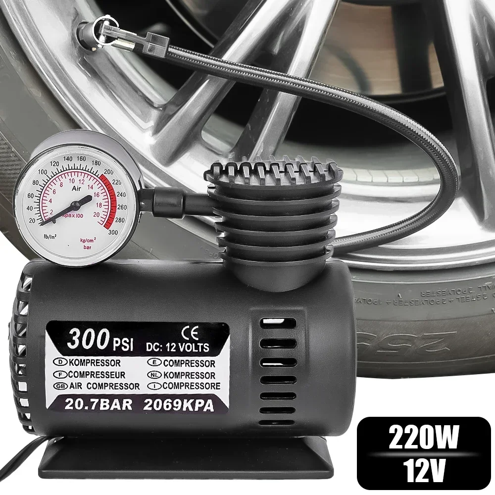 Mini Portable Car Air Pump 12V 220W Universal Auto Motorcycle Bike Tire Micro Air Compressor Auto Blast Pump Car Accessories