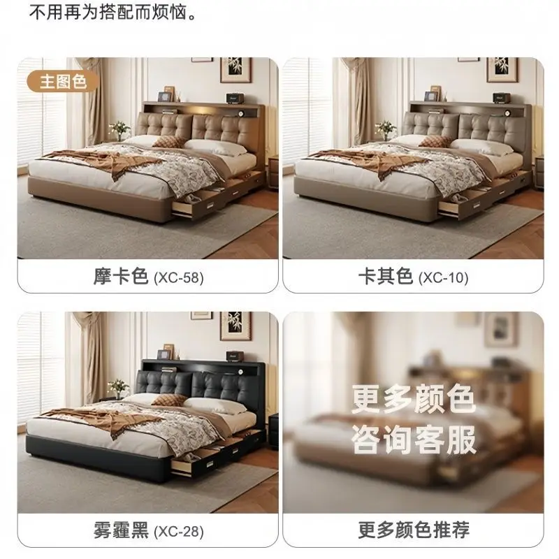 سرير متعدد الوظائف، غرفة نوم رئيسية حديثة وبسيطة، 1.8 سرير حقيبة ناعمة، درج تخزين بجانب السرير الإيطالي، سرير زفاف #4