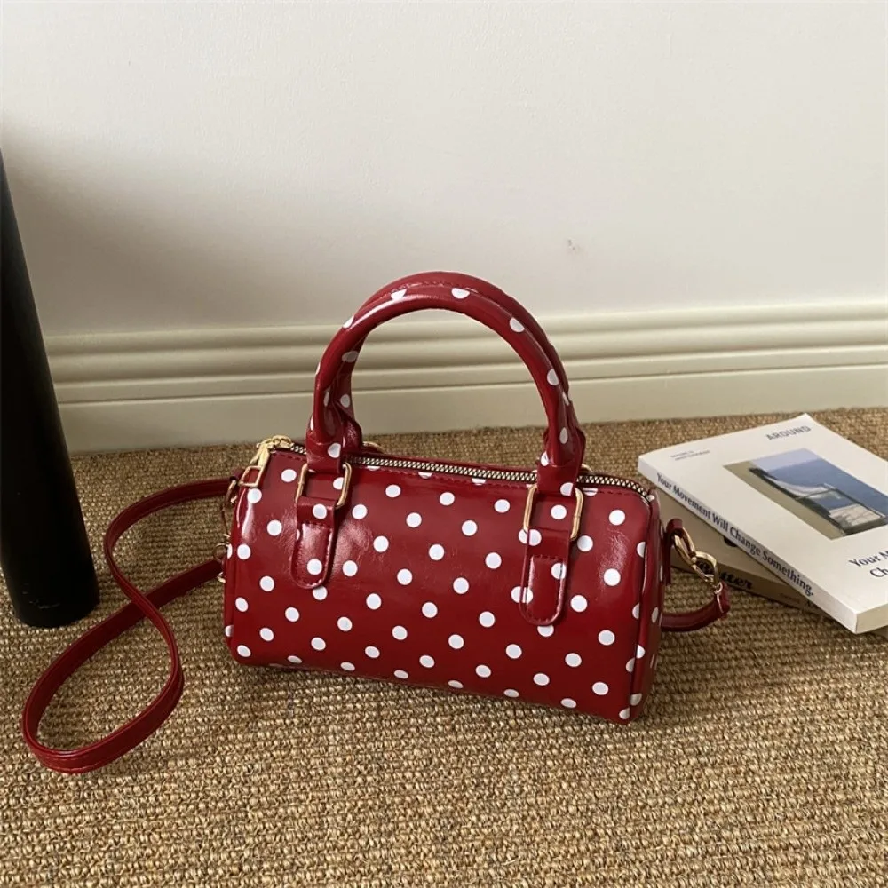 Vintage Zipper Crossbody Bag Polka Dot PU Leather Shoulder Bag Korean Style Tote Bag Women