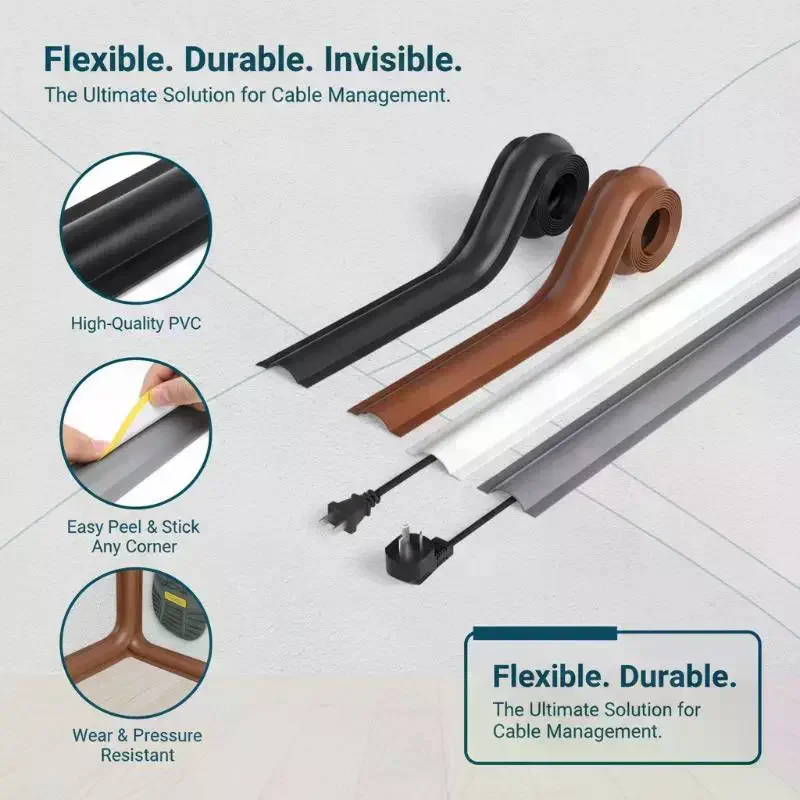 Soft PVC Self Adhesive Cable Concealer Flame Retardant For Home Office Floor Wall Cable Management