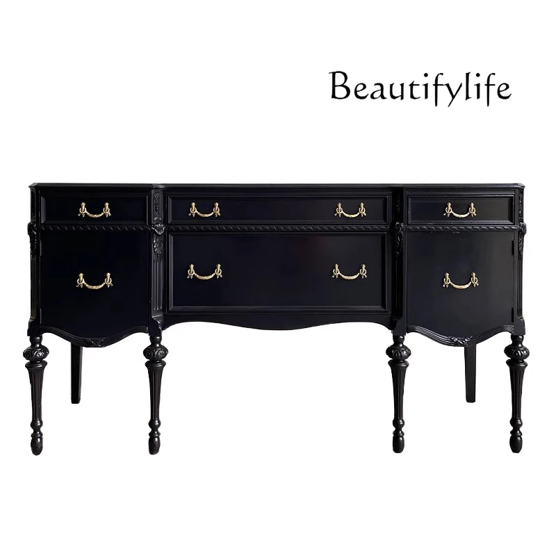 

French retro solid wood porch cabinet, antique dining side cabinet, American living room decorative carved dining side cabinet