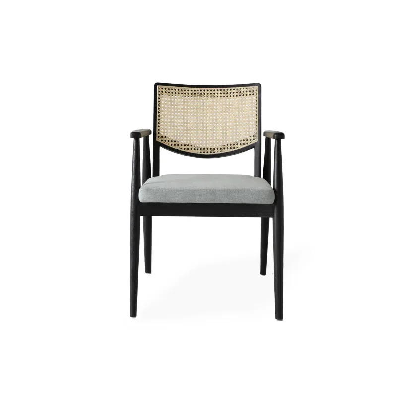 우드 라탄 식탁 의자 가정용 중세풍 캐주얼 팔걸이 등받이 의자 모던 심플 원목 식탁 의자