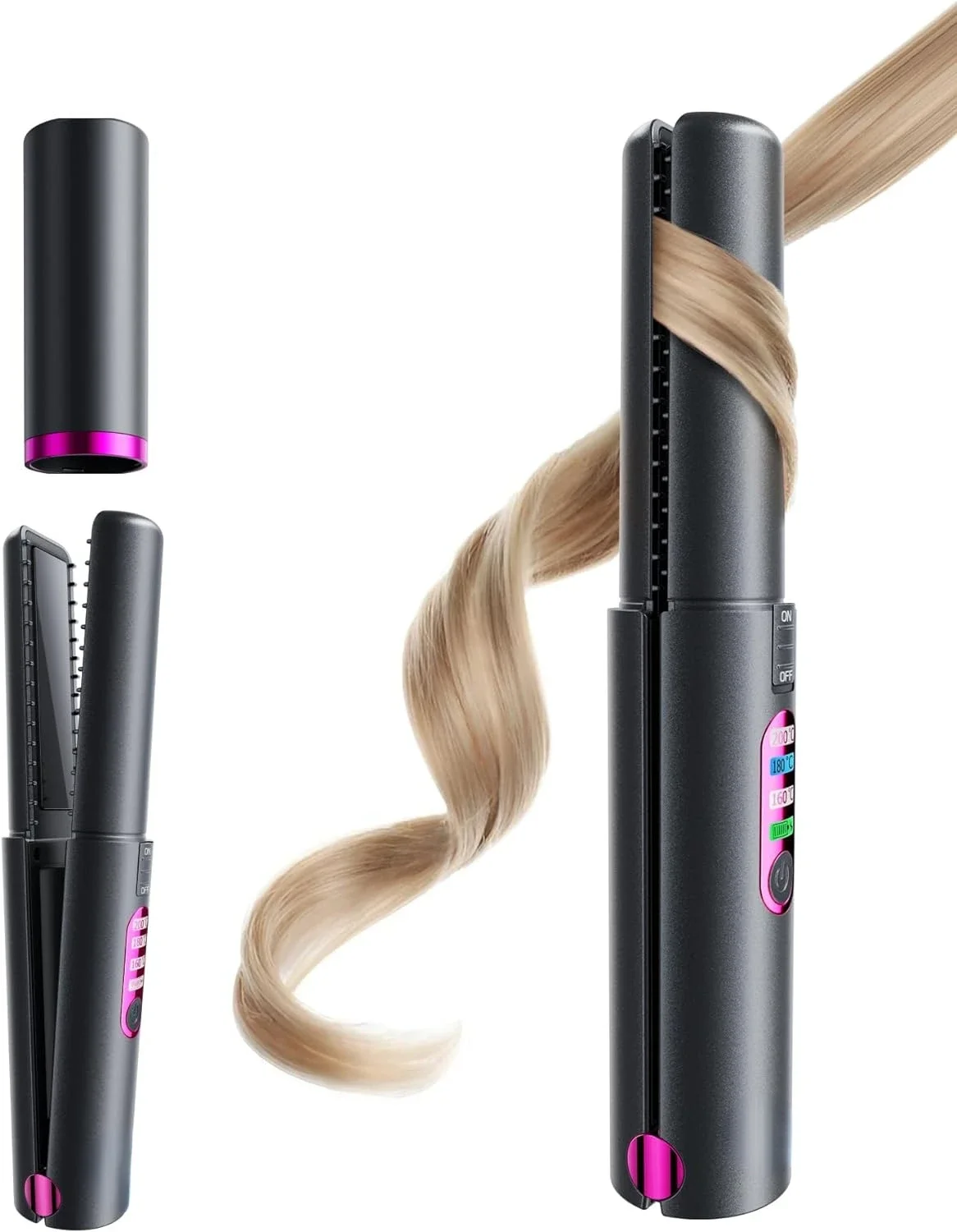 

Portable Cordless Hair Straightener and Curler 2 in 1, Powerful Mini Curling Iron Straightener Combo with Long-Lasting 5000mAh B