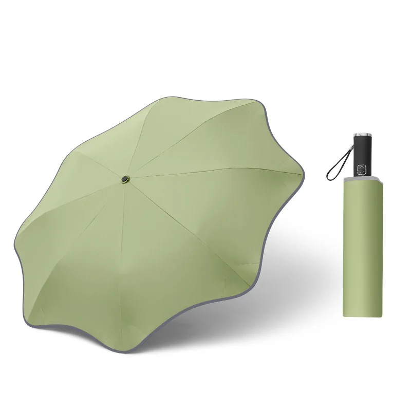 Creative Three-fold Automatic Rounded Corner Umbrella with Reflective Edges Rain or Shine Fully Automatic Vinyl Umbrella