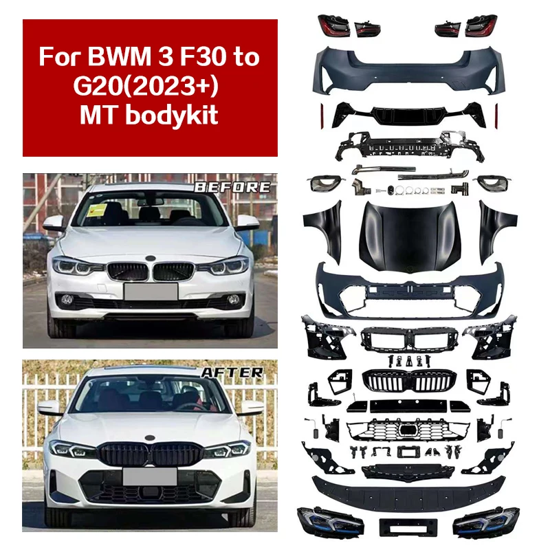 F30 F35 TO G20 G28 LCI Body kit For BMW 3 Series F30 F35 facelift 2023 G20 G28 MT body kits Fender bonnet headlights taillights