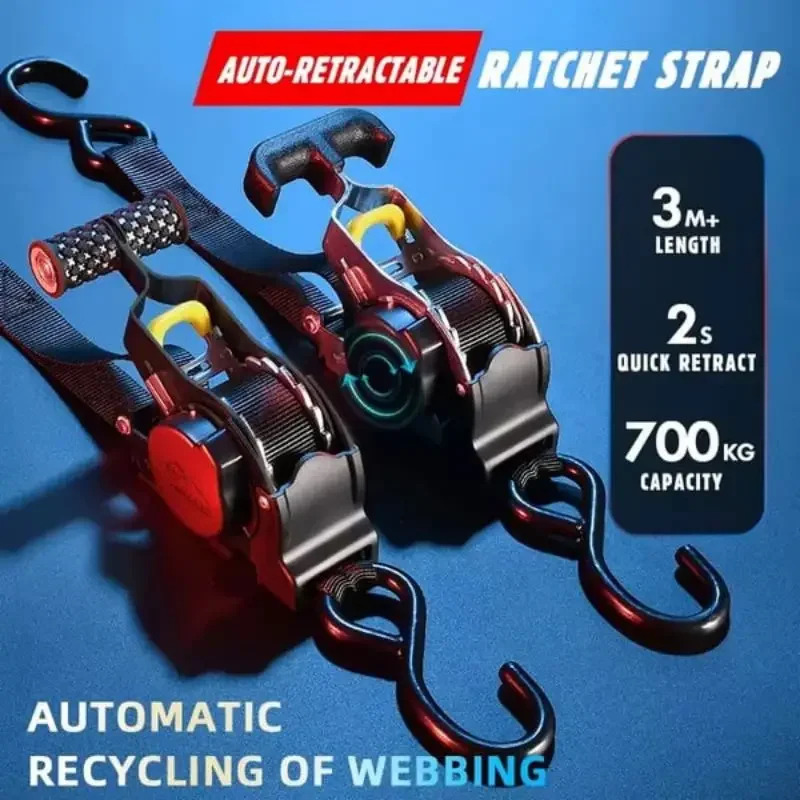 

Retractable Auto Ratchet Strap Automatic Shrink Bundle Tape Retractable Belts For Motorcycles Convenience Luggage Straps