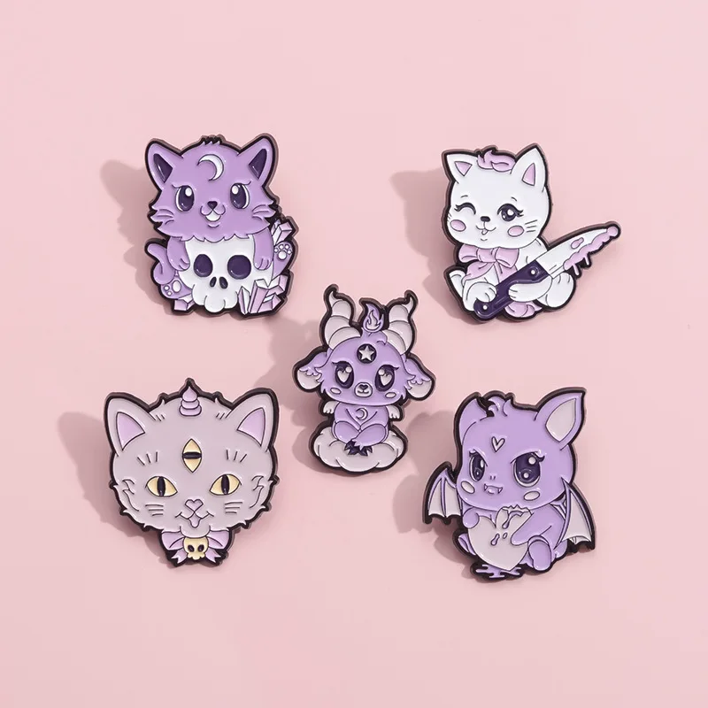 Dark Magic Series Enamel Brooch Magic Girl Witch Cat Crystal Book Fire Skull Frog Bat Badge Punk Smothman Pin Jewelry Gifts