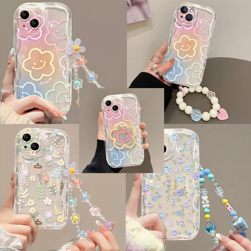 Ins Shell With Flowers Love Phone Case For Samsung Galaxy S25 S24 S23 S21 S20 FE Plus Ultra 4G 5G 3D Wave Soft TPU Back Cover