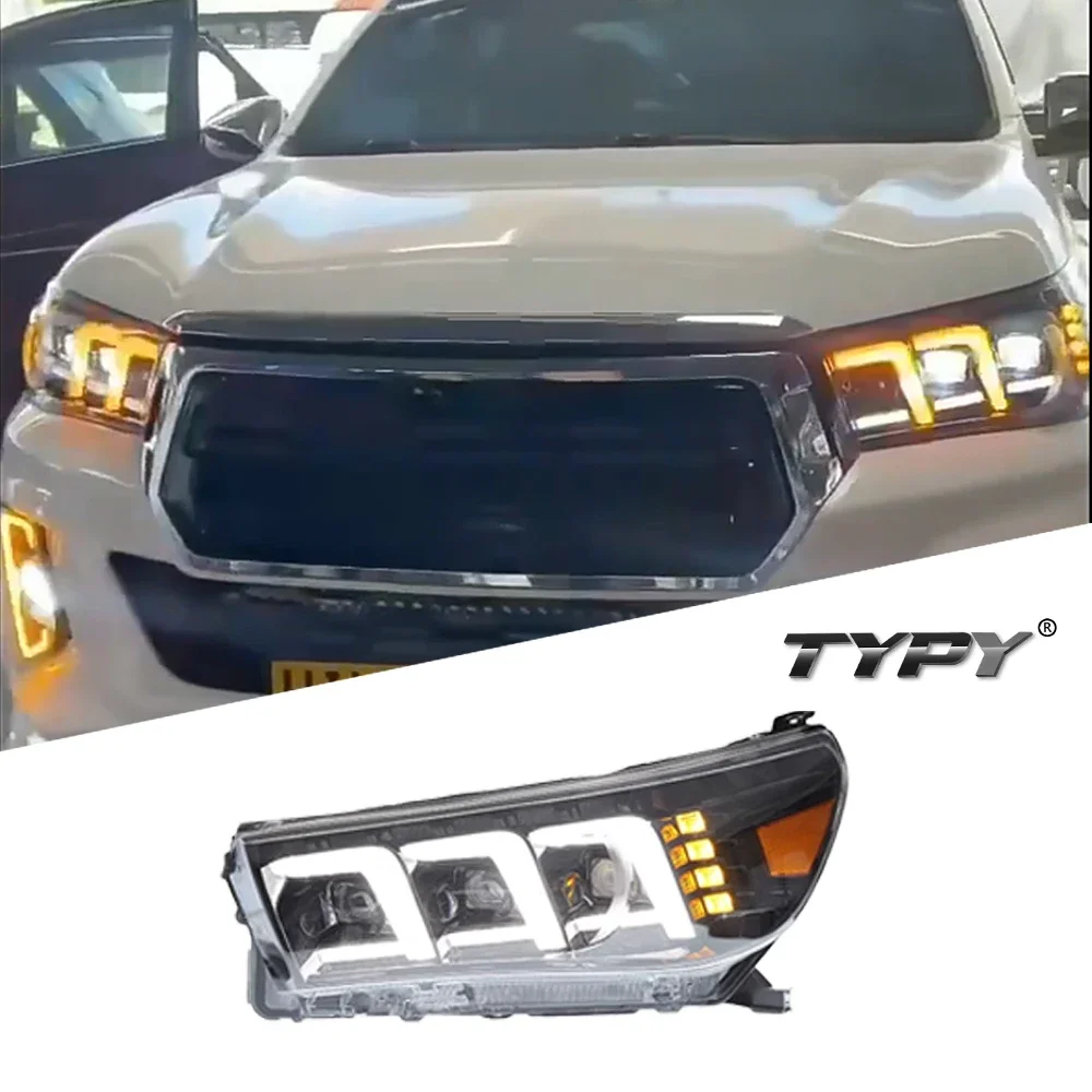 

Автомобильная фара в сборе для Toyota Hilux 2015-2020, обновленная Модифицированная в новую динамическую лампу тормозной сигнал поворота, автомобильная фара