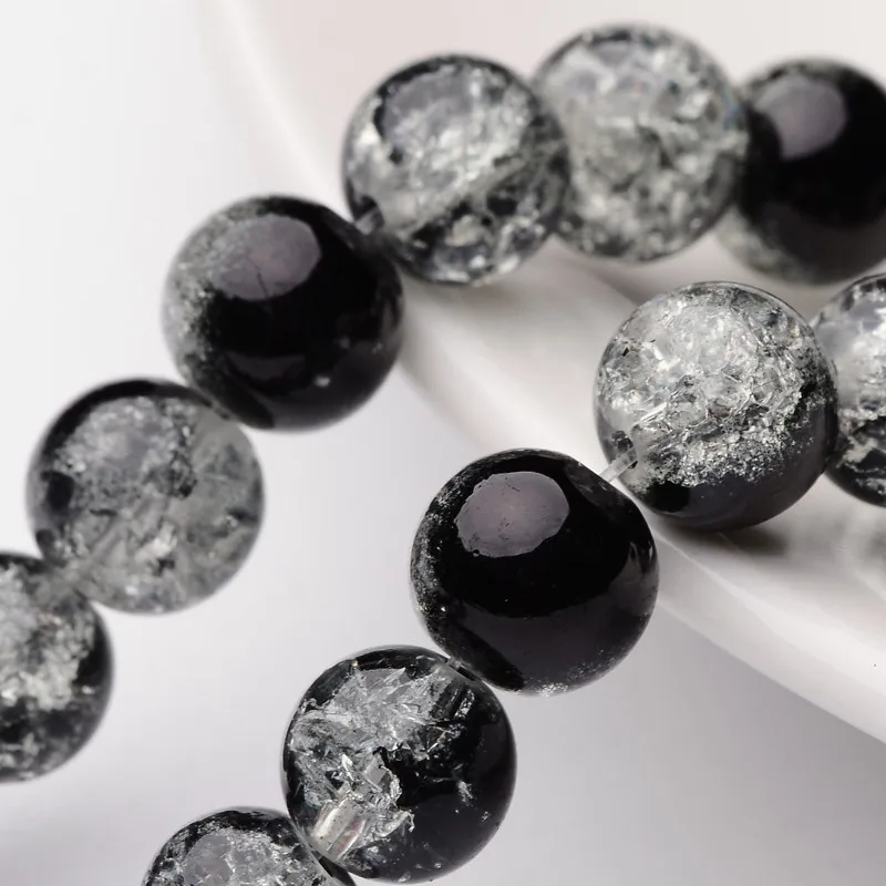 1Strand Crackle Glass Beads Strands Round Black 10mm Hole: 1.3~1.6mm about 80pcs/strand 31.4 inch