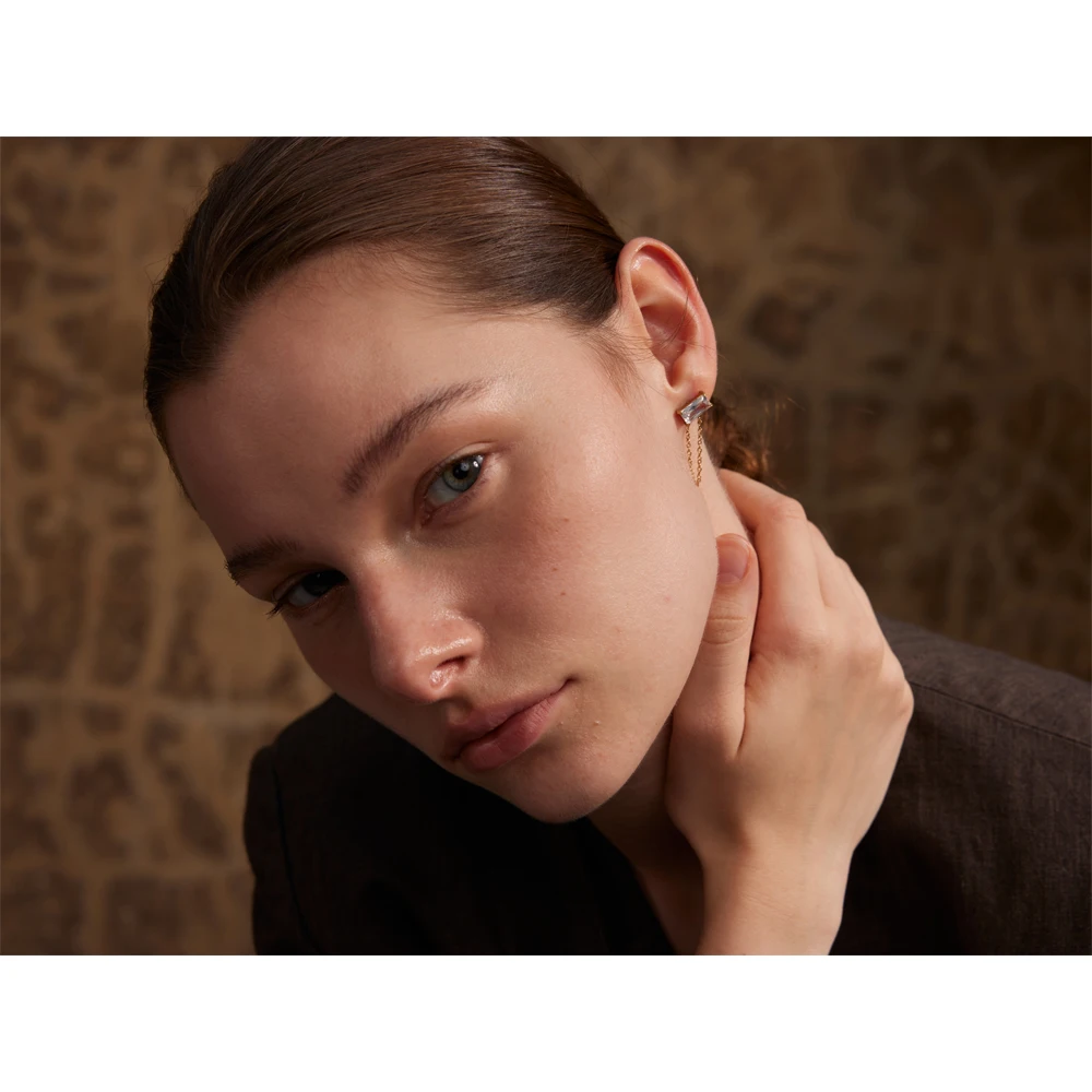Yhpup Shiny Cubic Zirconia Stainless Steel Chain Drop Dangle Earrings for Women Chic Daily Trendy Jewelry Wholesale Waterproof