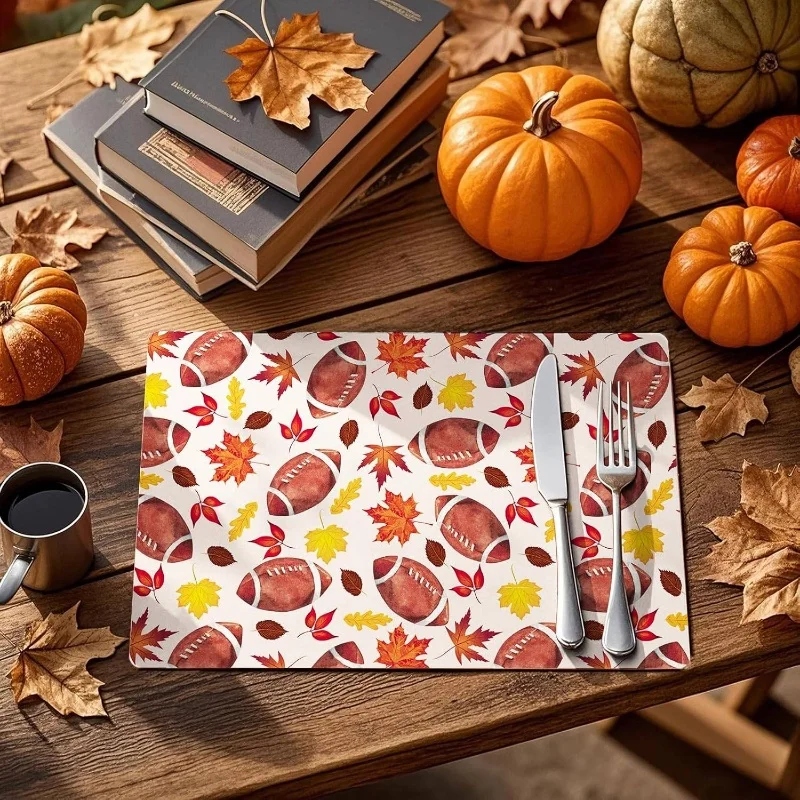 Themed Paper Placemats - es Featuring Footballs And Autumn Leaves, Perfect for Dining Tables During Thanksgiving