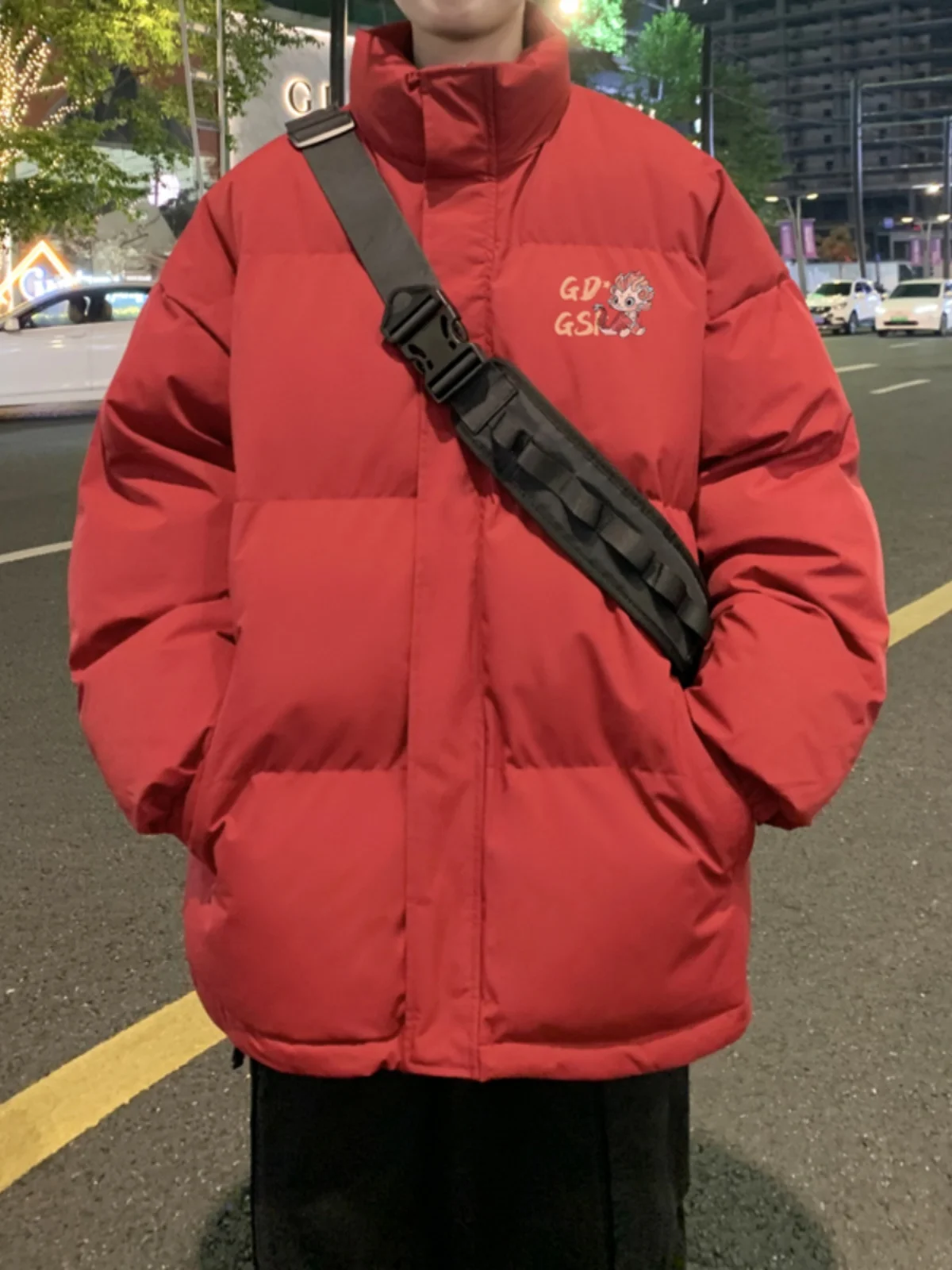 

Red Cotton Jaet for Men Thiened Winter Outerwear Couple Sle Warm Stand Collar Versatile Cotton Clothes Chinese Zodiac Year