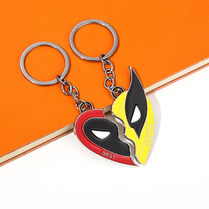 Deadpool and Wolverine Necklace Pendant Keychain Set Split Heart Matching Pendant Key Chain Best Friend Women Men Cosplay Gift