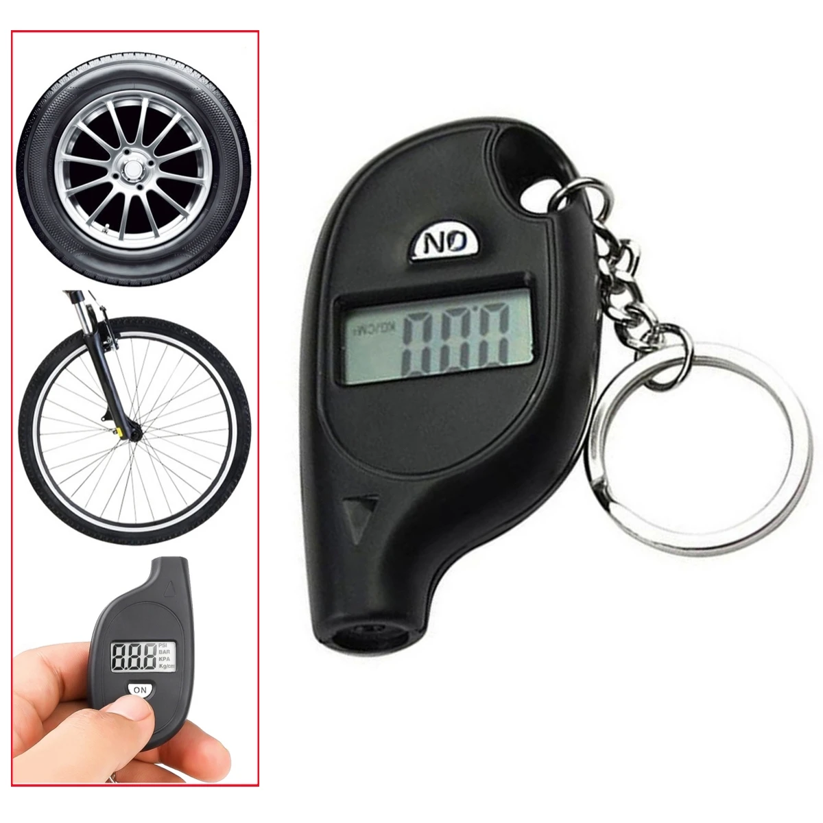 LCD Digital Display Mini Tire Pressure Gauge 4 Type Pressure Units Car Bicycle Motorcycle Keychain Tire Gauge Measuring Tool 1Pc