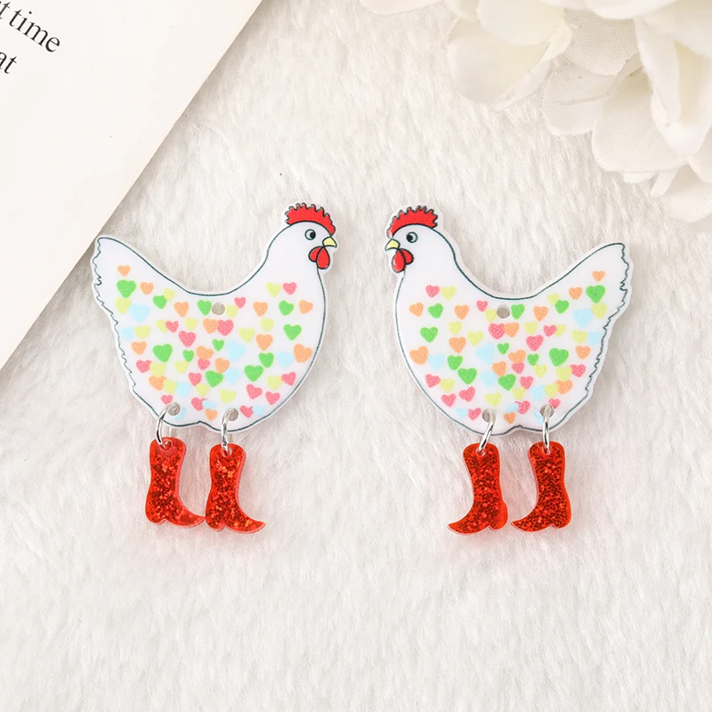 6Pcs St. Patrick's Day Animal Charms Funny Walking Chicken For Necklace Pendant  Diy Making