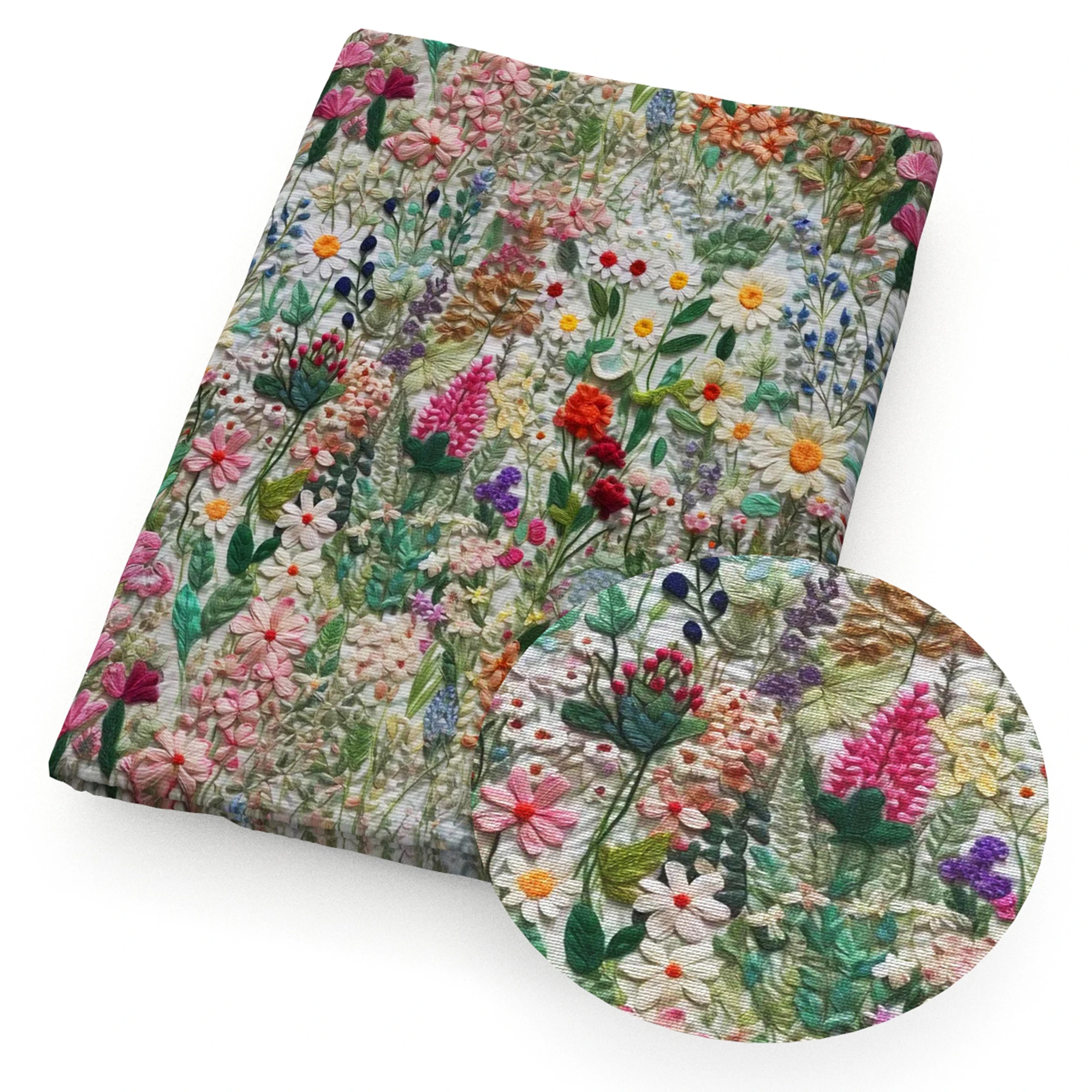 50*145cm Embroidery 3D Style Print Flower Santa Polyester Cotton Fabric Tissue Sewing Quilting Fabrics Needlework DIY Handmade