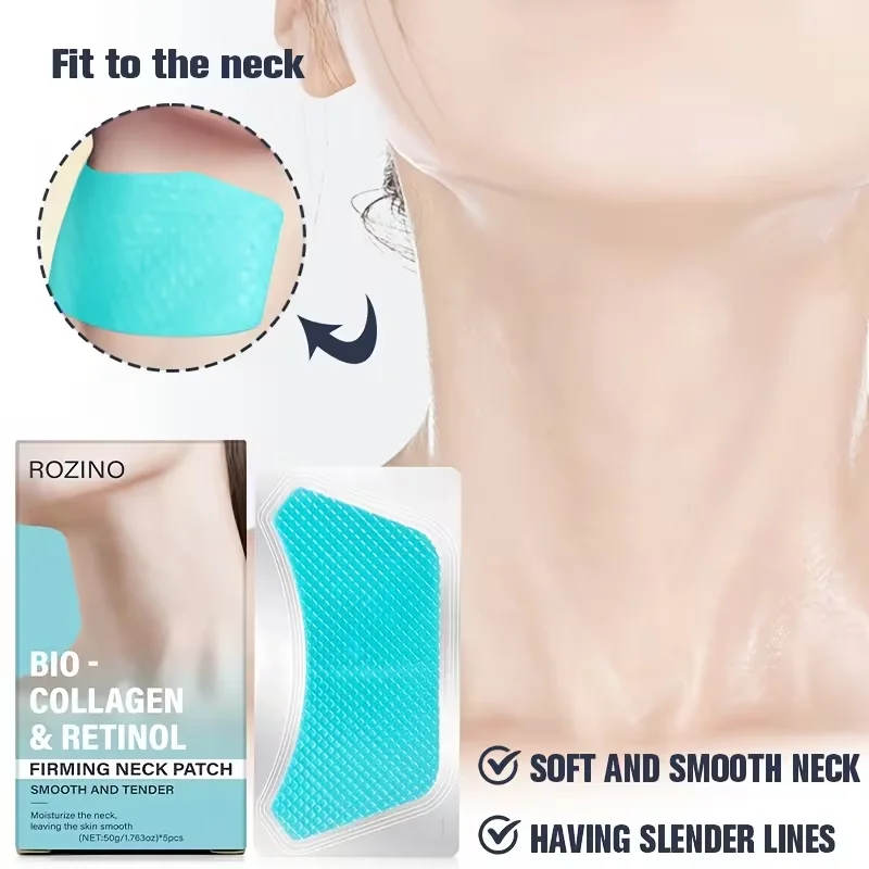Five-Piece Pack of Bio-Collagen Neck Lifting Mask Patches, Moisturizing and Brightening Gel, Easy to Absorb, Reduces Wrinkles, Neck Lines, and Sagging, Light Beige Color, Makes Skin Smoother and Firmer, Restores Youthful Radiance, Neck Care Mask, Skin Care Essence, Suitable for Both Men and Women