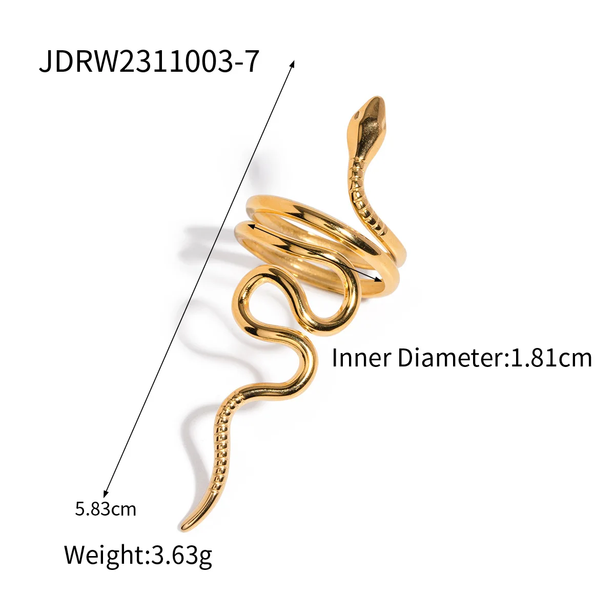 Yori Minimalist Stainless Steel Metal Geometric Snake Open Ring for Women 18K PVD Gold Plated Holiday Daily Jewelry