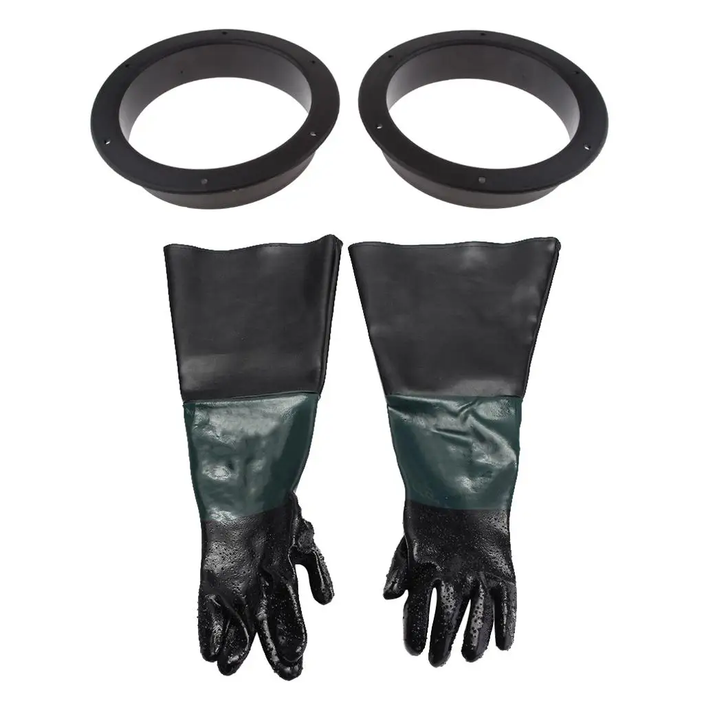 Pair of Heavy Duty Work Gloves W/Holders for Sandblasting Sand Blast Cabinet