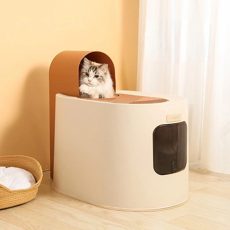 

Fully enclosed cat litter basin Extra large anti splashing sand top entry cat toilet Toilet cat excrement basin pets