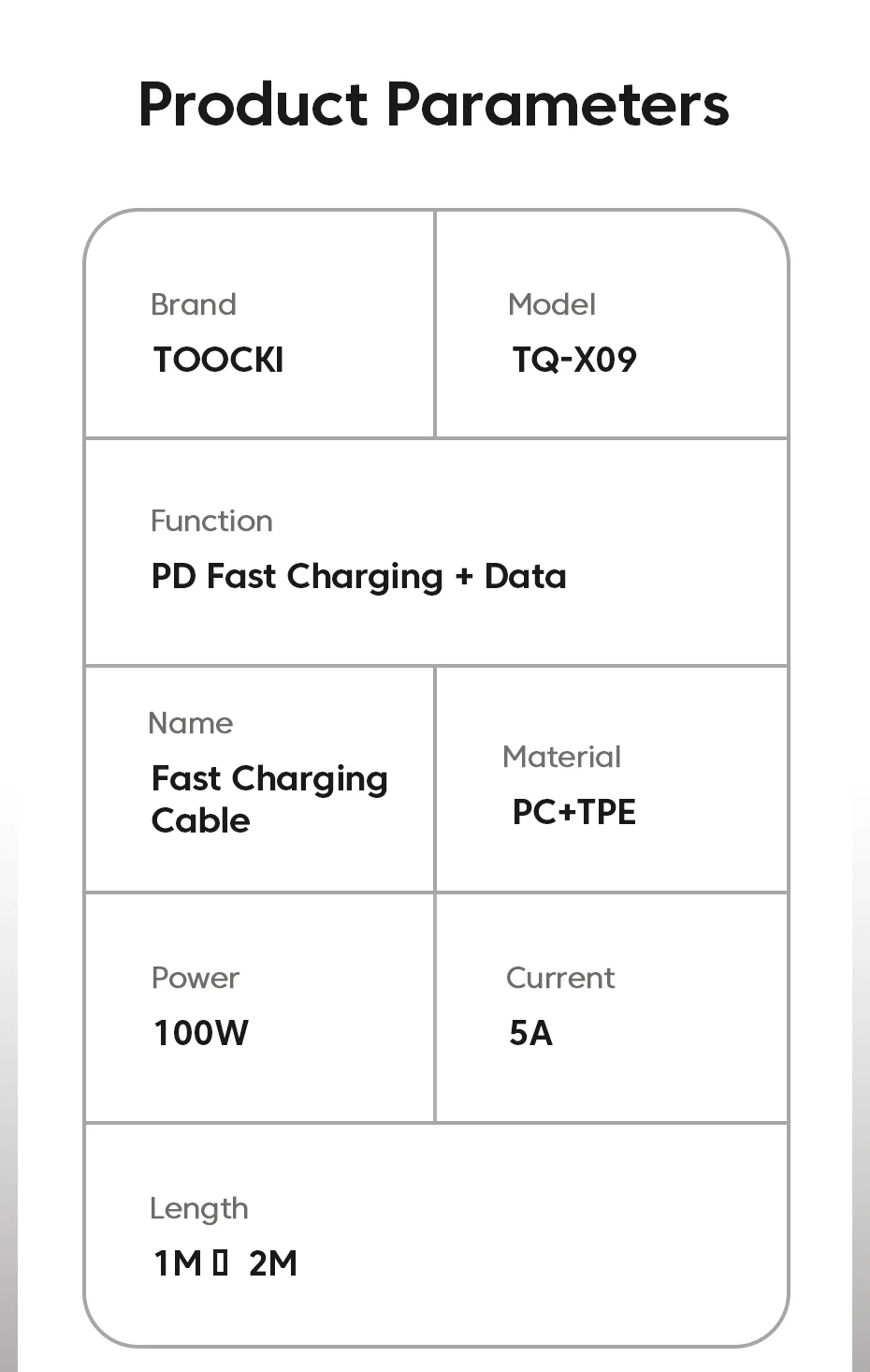Toocki PD100W/60W Schnellladekabel USB-C zu USB-C für MacBook Air MateBook Samsung 5A Quick Charge Typ-C zu Typ-C Datenkabel – Detail 14