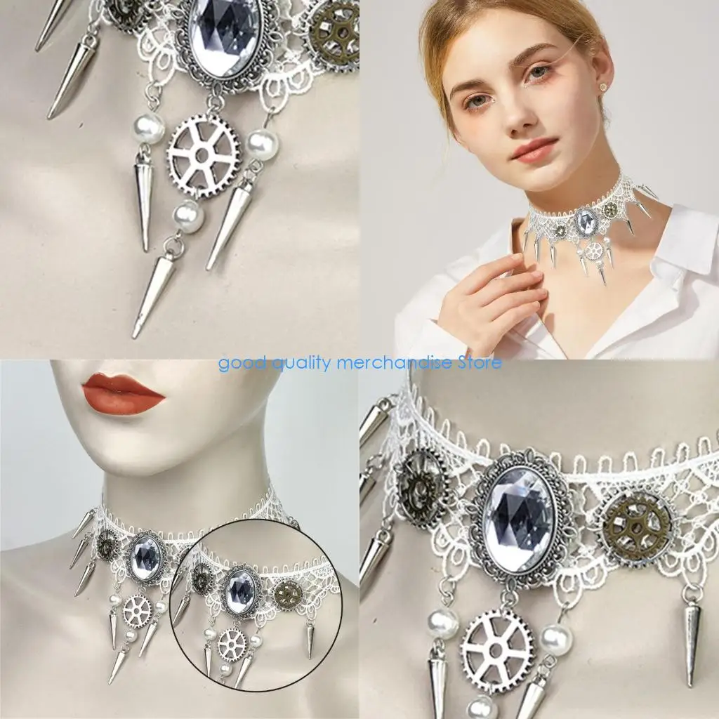 

Y5JD Steampunks Gear and Lace Choker Necklace Cosplay Prop Ornament for Home Festival Holiday Party Decoration GIft