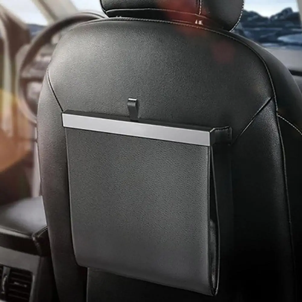Car Trash Bag Leather Front-Row Hanging Garbage Bin Foldable Waterproof Storage Bucket Rubbish Bag Car Interior Accessories