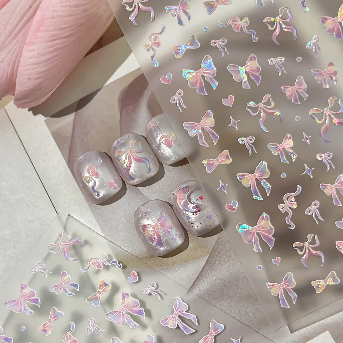 

﻿ Fashionable 3D Dreamy Bow relief nail stickers, DIY nail art stickers embossing, nail beauty decoration stickers, holiday party decorations, 1PC