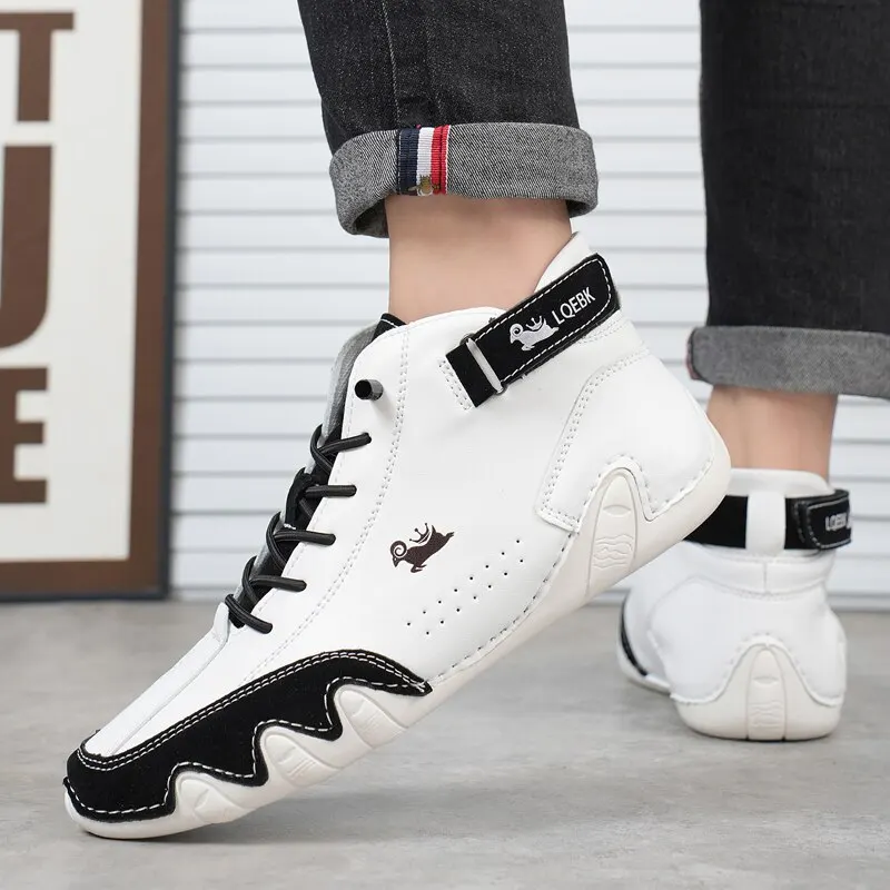 Men's Ankle Boots Winter 2023 Men High Top Sneakers Outdoor Lace-Up Casual Leather Shoes Fashion Loafers Luxury Motorcycle Boots