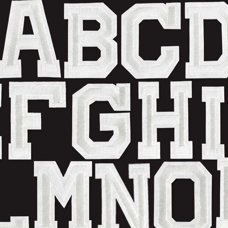 26 Stück Buchstaben Eisen Patch für Kleidung weißes Alphabet bestickt thermoadhäsive Aufkleber zum Aufnähen Pack Diy Stoff Kinder Jacke – Detail 5