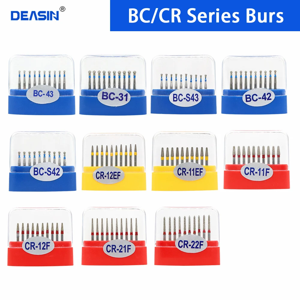 10pcs/Box Dental Diamond Bur BC/CR Drills for High Speed Handpiece Polishing Whitening Tools Dental Burs for Teeth Whitening