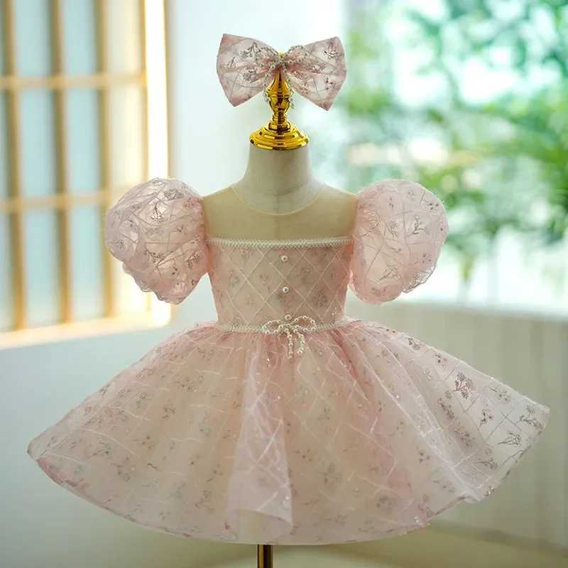 

One year old baby girl dress pink princess dress 2024 new flower child wedding wedding wedding dress