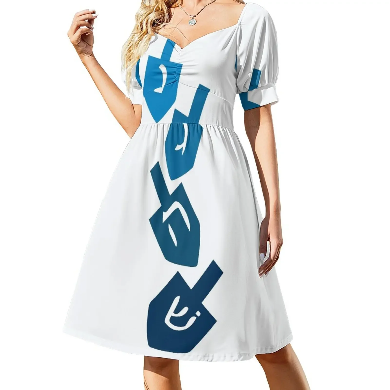 

Nes Gadol Haya Sham, dreidel, dreydl, dreydlekh, sevivon Short-Sleeved Dress beach outfits for women Women long dress