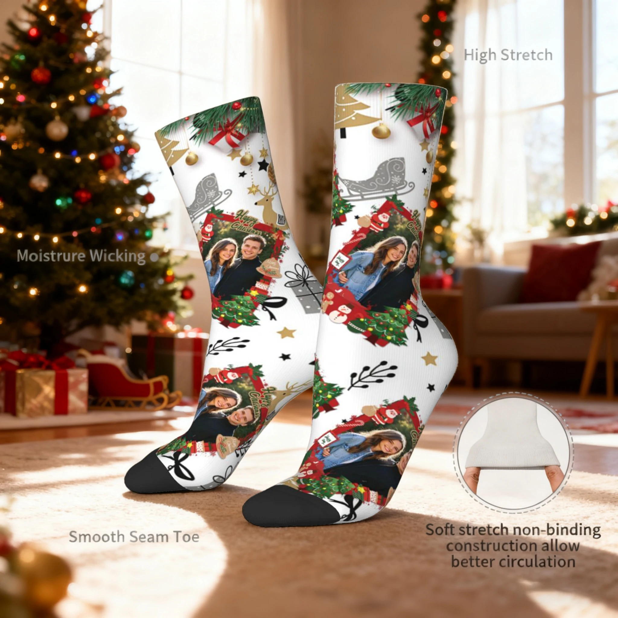 Calzini personalizzati Calzini per coppia Calzini natalizi Calzini per il viso con foto personalizzate Nome personalizzato Regalo per l'anniversario di matrimonio