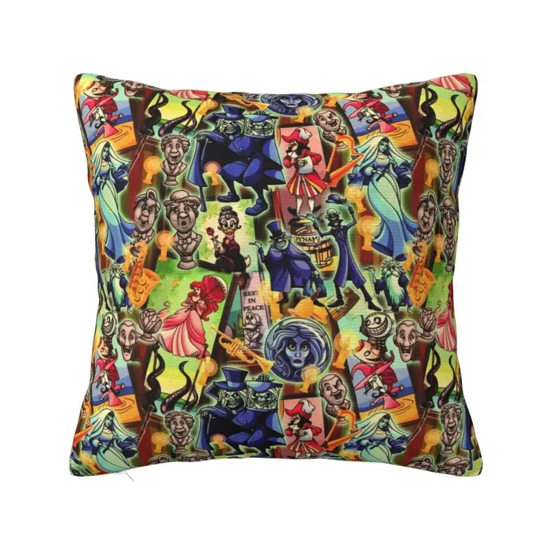 

Happy Haunts Haunted Mansion Cushion Cover 45*45 cm Halloween Ghost Monster Throw Pillow Case Home Decor Sofa Chair Pillowcase