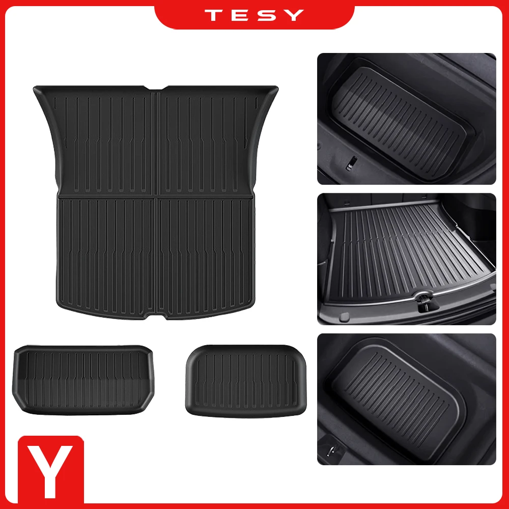 For Tesla Model Y 2021-2024 Front and Back Trunk Mat TPE Carpet Waterproof Weather-resistant Pads Up and Down Layer Mats