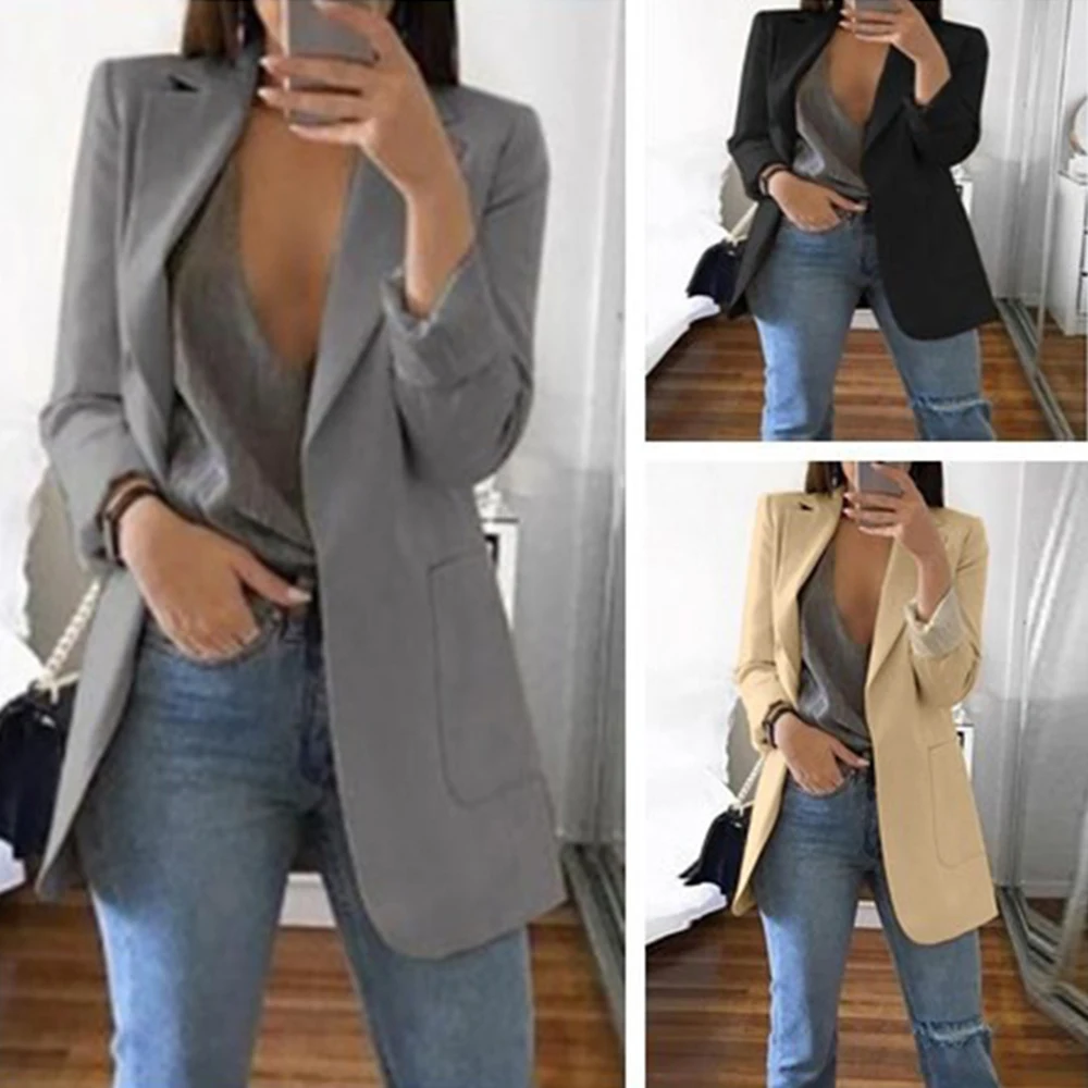 2024 Nuovo Stijl Moda Hot Met Pocket Vintage Vrouwen Ol Lange Mouwen Slim Fit Giacca casual Jas Lange Uitloper