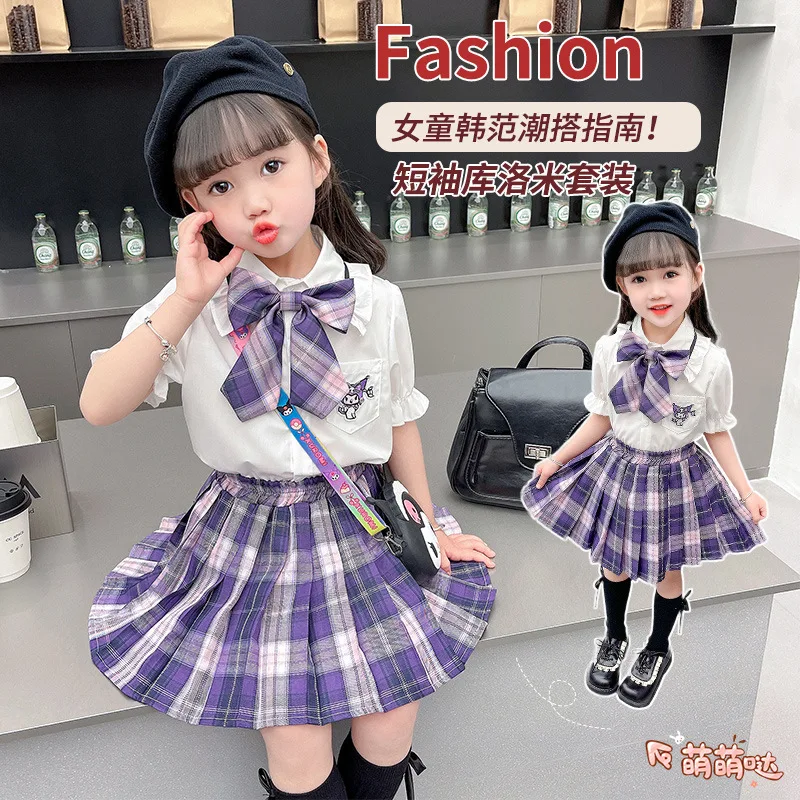 

Kawaii Anime Sanrioed Girls Jk Suit Kuromi My Melody Kids Preppy Suit Short Sleeve Pleated Skirt Suit Princess Style Girl Gift