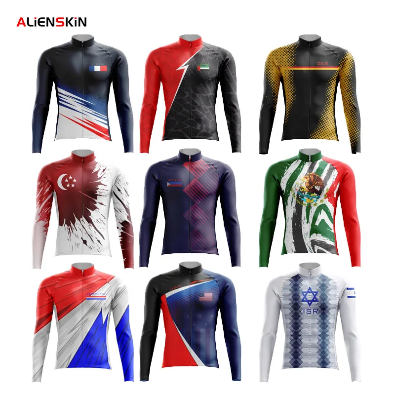 USA Cycling Jersey for Men, Long Sleeve, Mountain Road Bike Top, MTB Bicycle Shirt, Female Clothing,  Spring, Autumn, Singapore