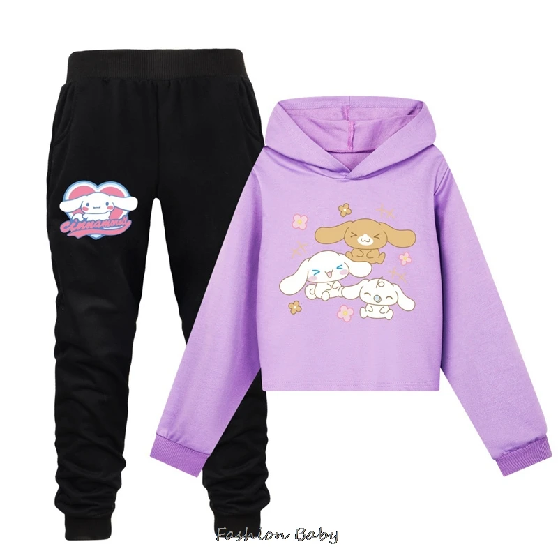 Girls Clothes Cinnamoroll Short Hoodies Sweatshirts Children's Sets Child Girl Tops + Pants 2 Pcs Suits Kids Boys Tracksuits Set