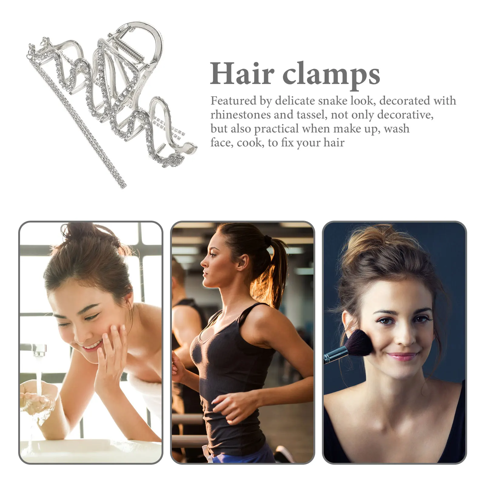 

Elegant Hair Clip Full- Rhinestone Claw Clips for Women Claws Metal Silver Alloy Accessories Women's