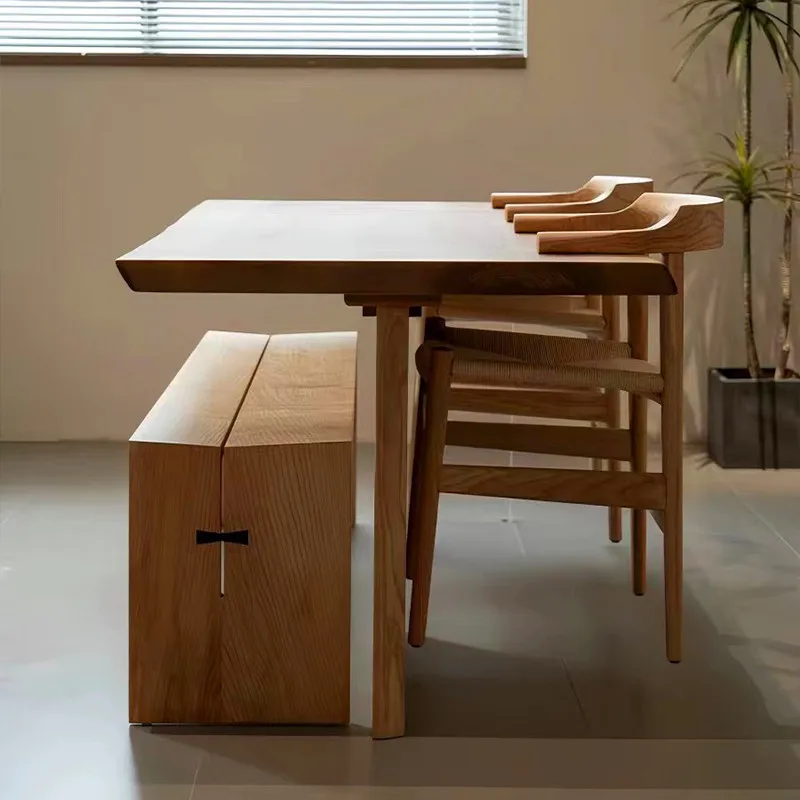 Picture 3: Wabi Sand Wind Log Table and Chair Combination Office Household All Solid Wood Workbench Large Board Table Solid Wood