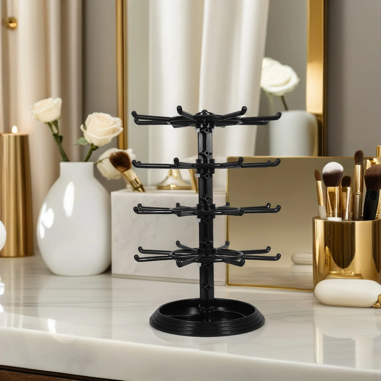 

Rotating Two-Tier Jewelry Organizer Stand for Earrings Necklaces Bracelets Hanging Storage Display Rack Home Vanity Decor
